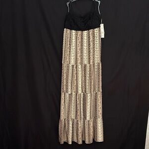 No Boundaries Black Lace Bodice Cream and Black Patterned Maxi Dress